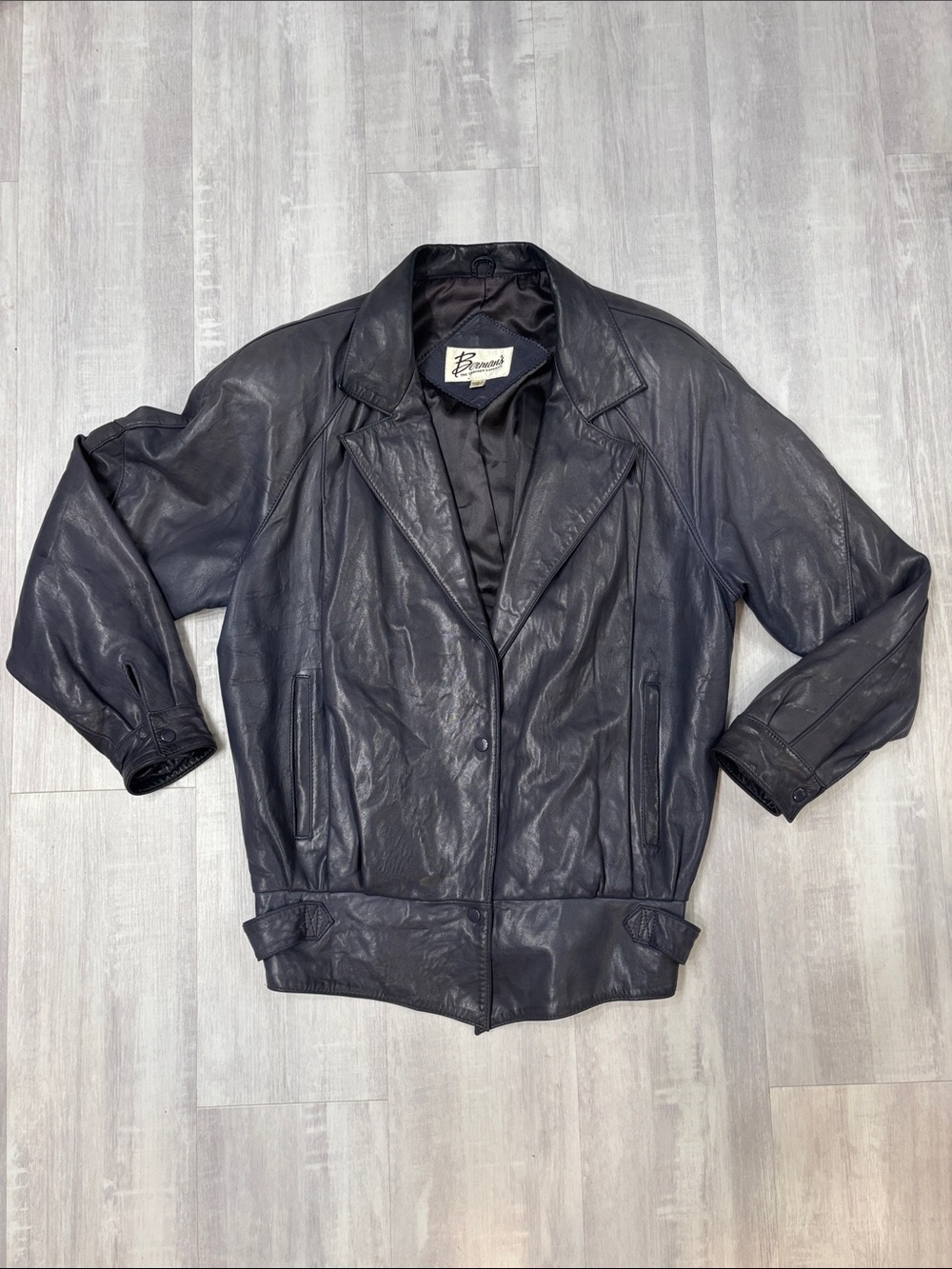 Berman’s Charcoal Gray/Slate Blue 100% Leather Snap-Front Jacket Size 10